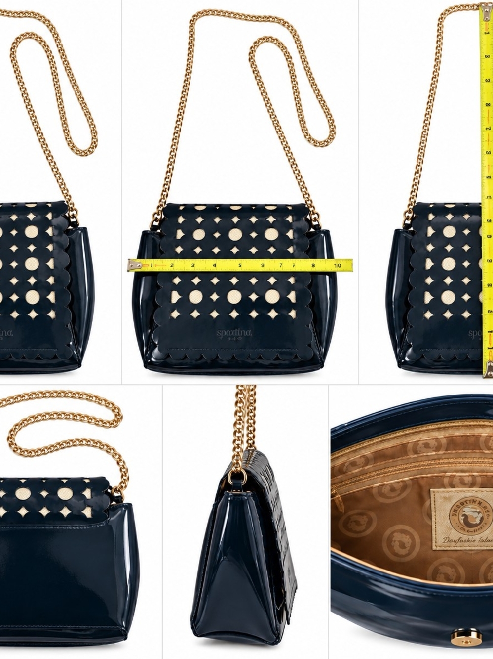 Dark Navy Spartina 449 Patent Crossbody Bag with Gold Chain